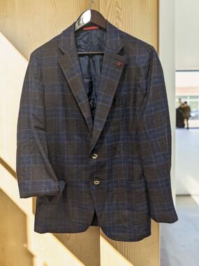 ISAIA Napoli Men Dustin Blue Plaid Wool Sport Coat 52EU/42R -US Display Model